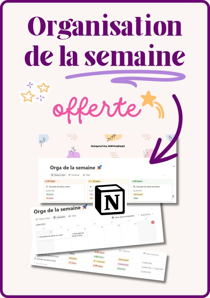 Organisation de la semaine Notion gratuite.